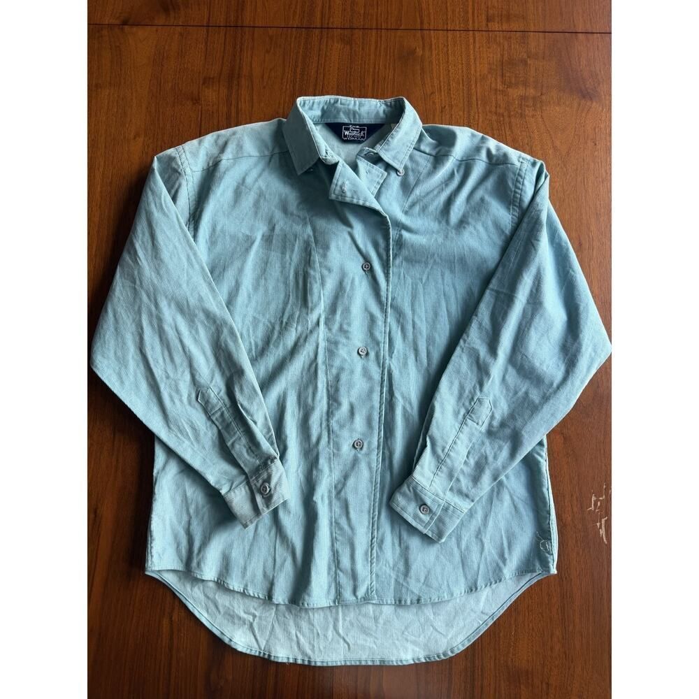 Vintage Woolrich Women's Turquoise Corduroy Button-Up - Size 10